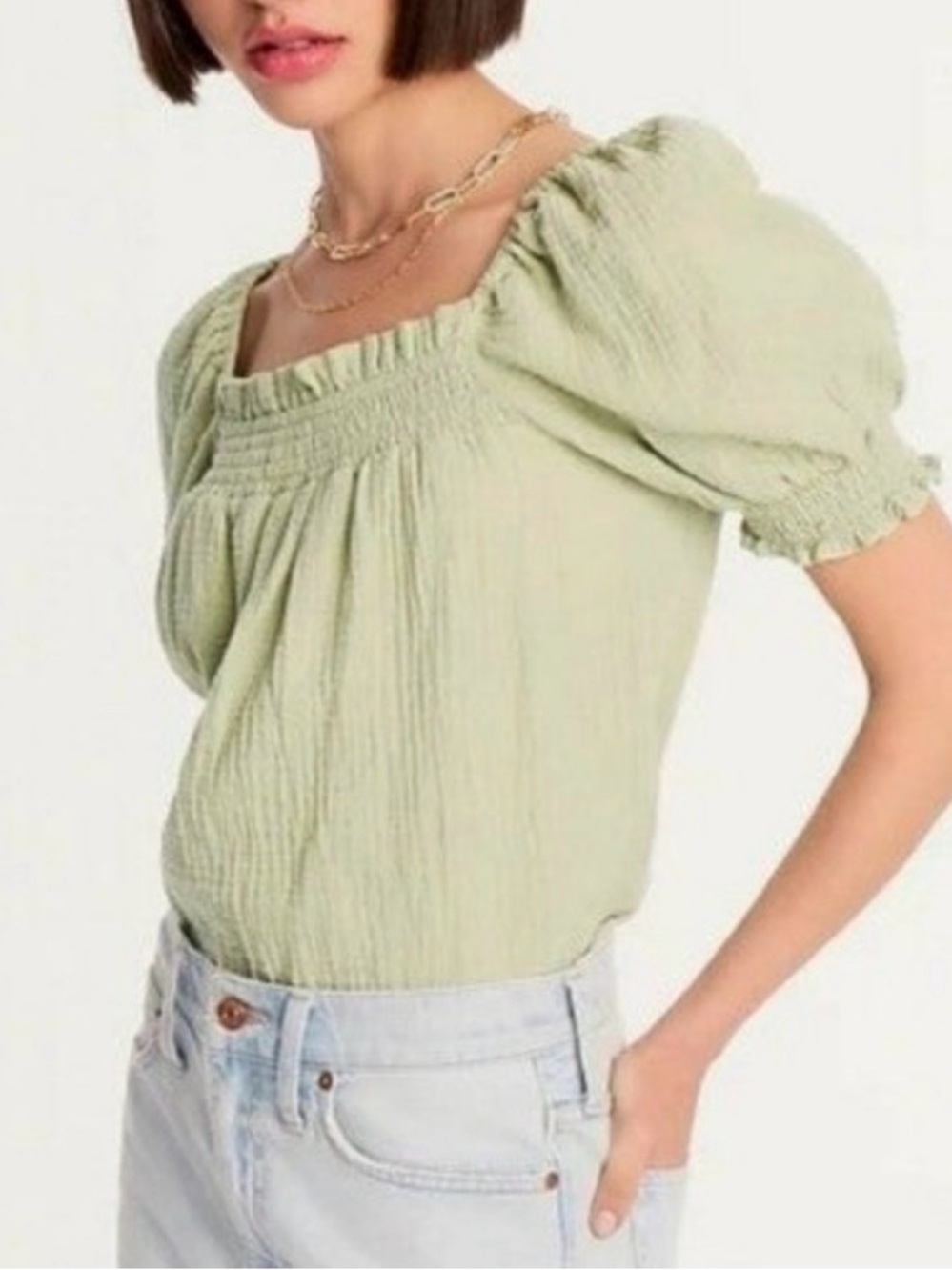 J Crew square neck puff sleeve gauze top, small